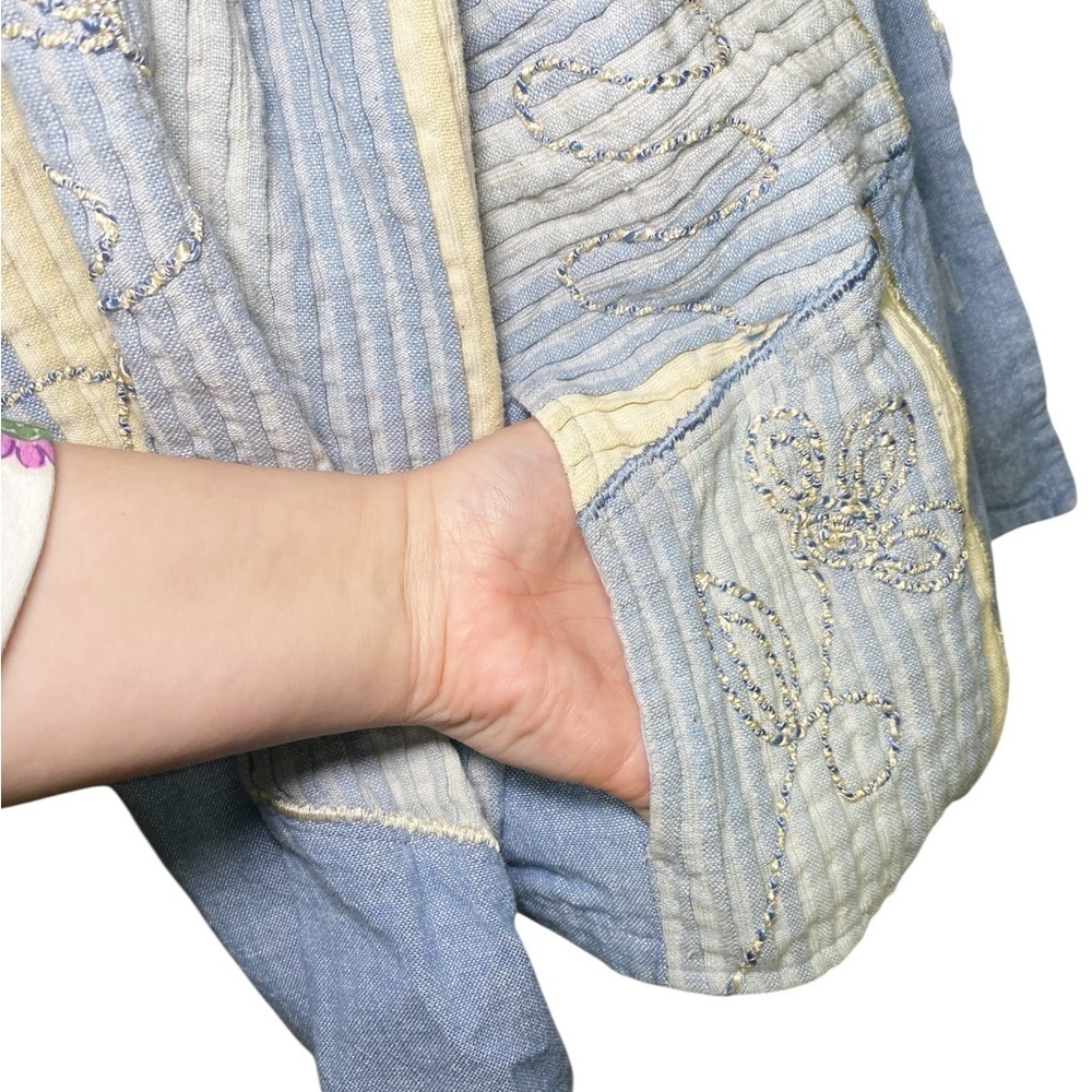 Tantrums Vintage Blue and Cream Patchwork Embroidered Jean Jacket - Picture 6 of 13